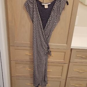 Max Studio Geometric Navy and Cream Midi Dress